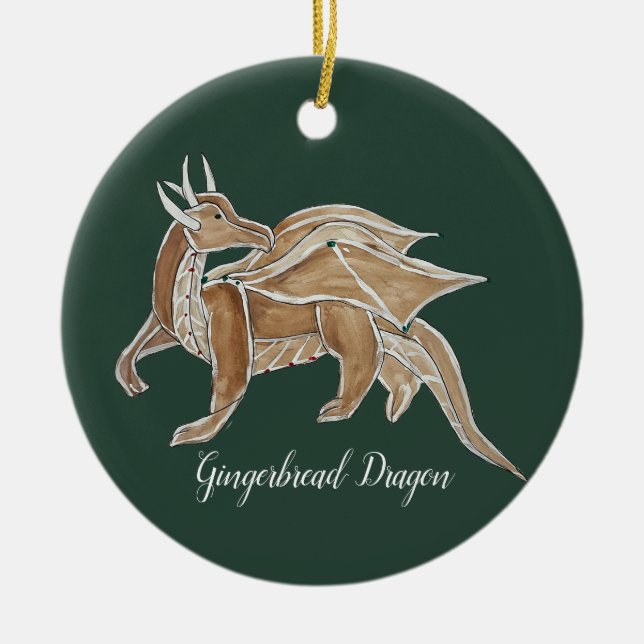 Christmas Gingerbread Dragon. Ceramic Ornament (Front)