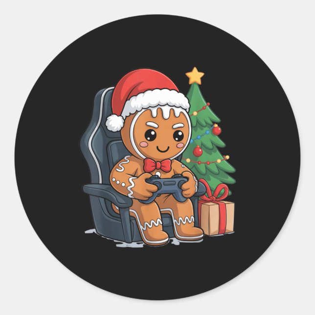 Christmas Gingerbread Gamer Chair Holiday Gaming B Classic Round Sticker (Front)