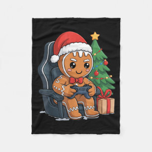 Christmas Gingerbread Gamer Chair Holiday Gaming B Fleece Blanket