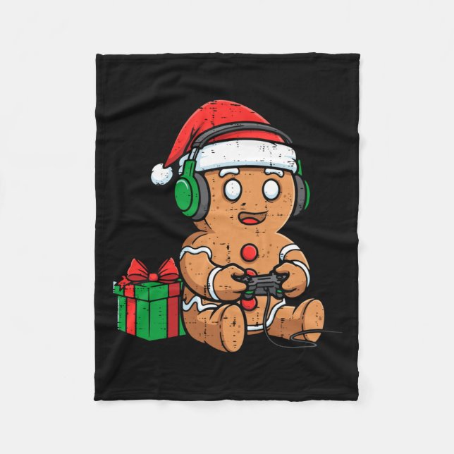 Christmas Gingerbread Gamer Xmas Gaming Boys Kids  Fleece Blanket (Front)