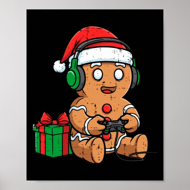 Christmas Gingerbread Gamer Xmas Gaming Boys Kids  Poster (Front)