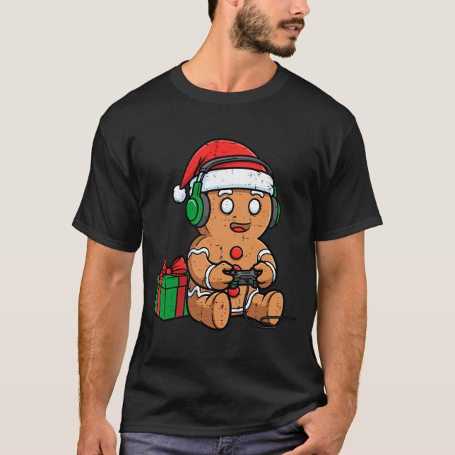 Christmas Gingerbread Gamer Xmas Gaming Boys Kids  T-Shirt (Front)
