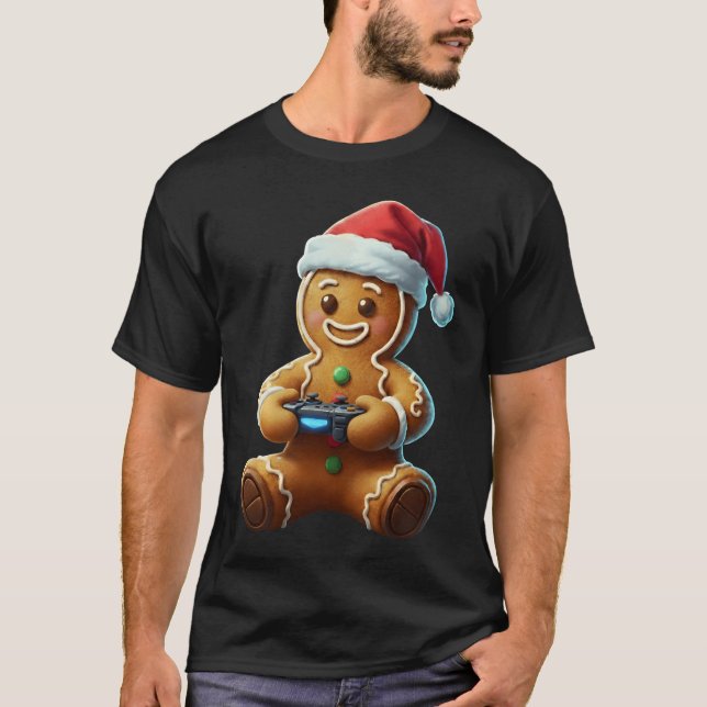 Christmas Gingerbread Gamer Xmas Gaming Boys Youth T-Shirt (Front)