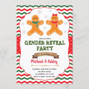 Christmas Gingerbread Gender Reveal Invitation