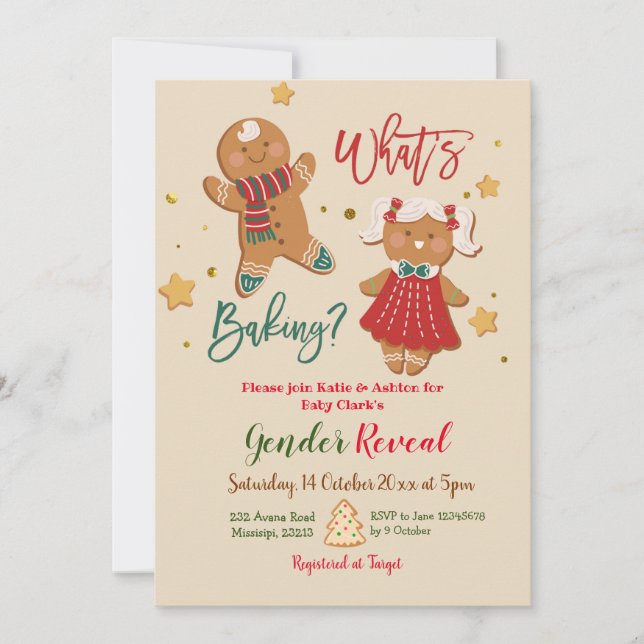 Christmas Gingerbread Gender Reveal Invitation (Front)