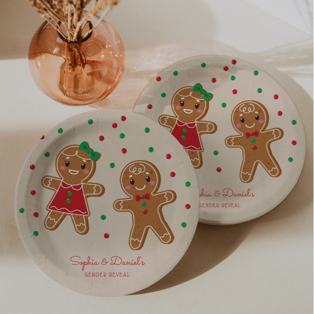 Christmas Gingerbread Gender Reveal Paper Plate (whats baking, gender reveal)