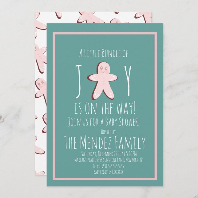 Christmas Gingerbread Girl Baby Shower Invitation (Front/Back)