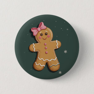 Christmas Gingerbread Girl Pink Bow Coquette 6 Cm Round Badge