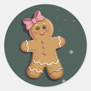 Christmas Gingerbread Girl Pink Bow Coquette  Classic Round Sticker