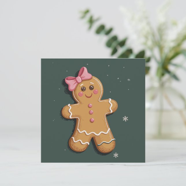 Christmas Gingerbread Girl Pink Bow Coquette  Holiday Card (Standing Front)