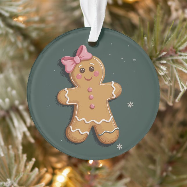 Christmas Gingerbread Girl Pink Bow Coquette  Ornament (Tree)