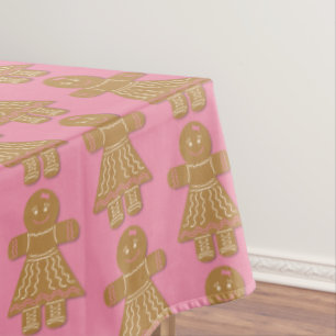 Christmas Gingerbread Girl Pink Tablecloth