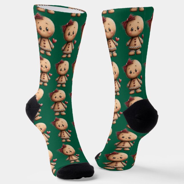 Christmas Gingerbread girl Socks (Angled)