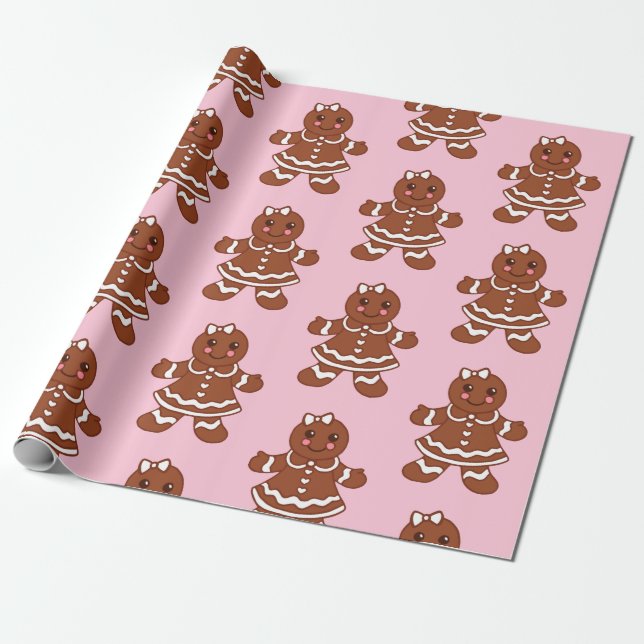 Christmas Gingerbread Girls Wrapping Paper (Unrolled)