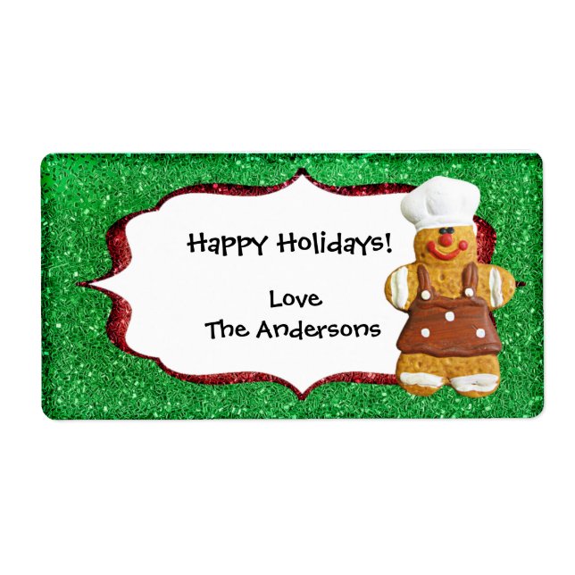 Christmas Gingerbread Glitter label - green (Front)