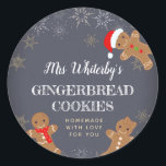 Christmas Gingerbread Homemade Cookie Stickers<br><div class="desc">Christmas Gingerbread Cookie Stickers. Customisable text on chalkboard with sweet little gingerbread men and snowflakes. Excellent for your Christmas holiday cookie swaps, Christmas party favours, Cookie Gifts, and more. Colours white, gold, pale blue, charcoal, yellow, red, ginger, and green. Full colour full bleed printing front & back. Find matching products...</div>