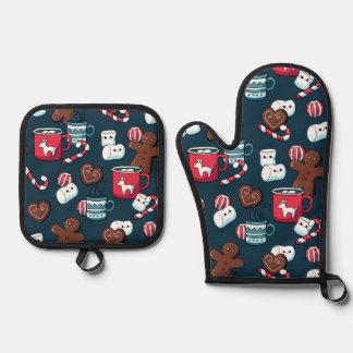 Christmas Gingerbread Hot Chocolate Kitchen Oven Mitt & Pot Holder Set