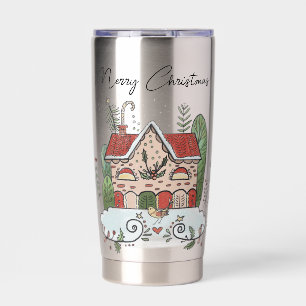 Christmas Gingerbread House Bird Winter  Insulated Tumbler