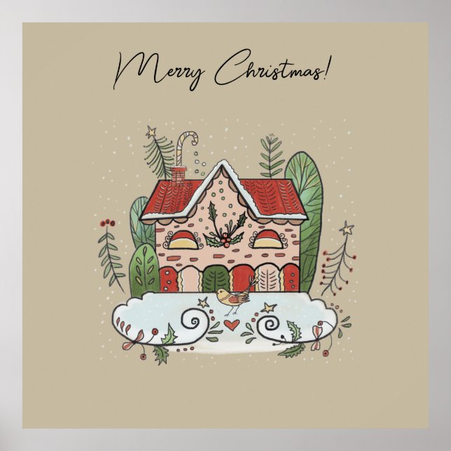 Christmas Gingerbread House Bird Winter  Poster (Front)