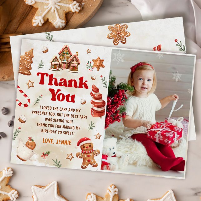 Christmas Gingerbread House Birthday Photo Thank You Card (Creator Uploaded)