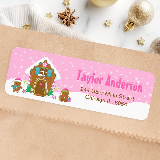 Christmas Gingerbread House Bright Pink Return Address Label (Creator Uploaded)