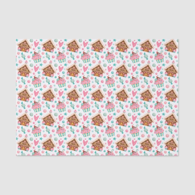 Christmas Gingerbread House, Cupcakes, Candy  Tissue Paper (Front)