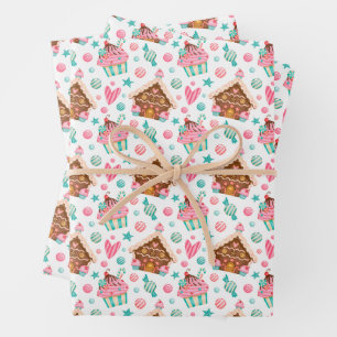 Christmas Gingerbread House, Cupcakes, Candy Wrapping Paper Sheet