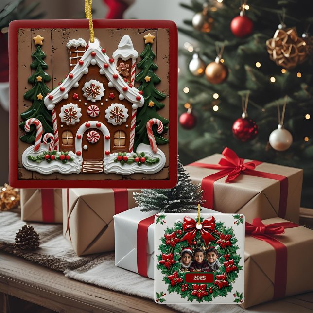 Christmas Gingerbread House Customisable Ceramic Ornament (Creator Uploaded)