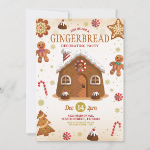 Christmas Gingerbread House Decorating Party Invitation