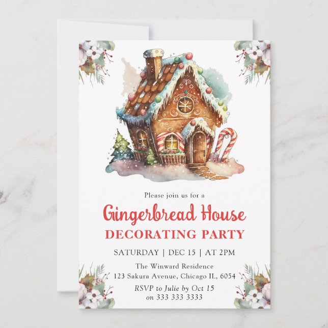 Christmas Gingerbread House Decorating Party Invitation (Front)