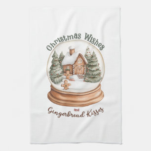 Christmas Gingerbread House Holiday Snow Globe Tea Towel