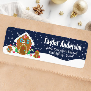 Christmas Gingerbread House Navy and Red Return Address Label
