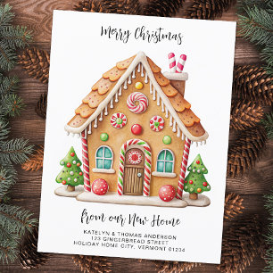 Christmas Gingerbread House New Address Moving Announcement Postcard