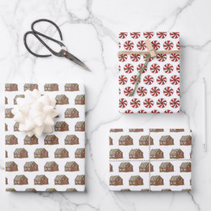 Christmas Gingerbread House Peppermint Candy Cane Wrapping Paper Sheet