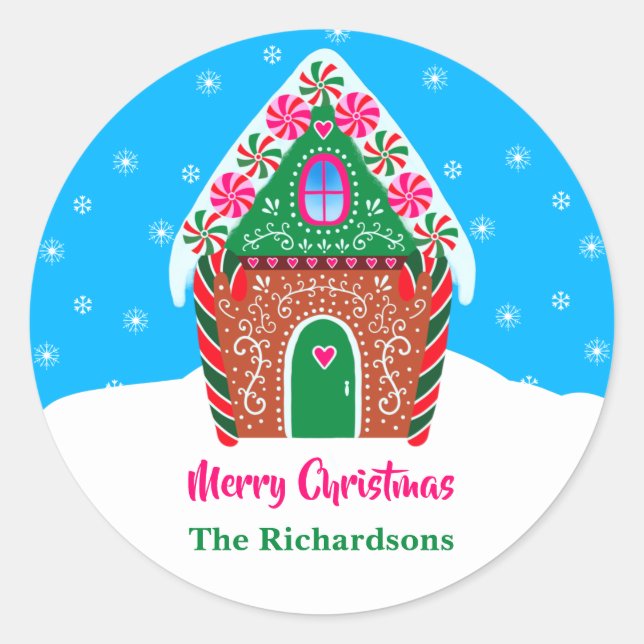 Christmas Gingerbread House Personalised Classic Round Sticker (Front)