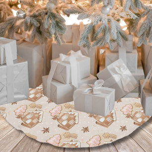 Christmas Gingerbread House Pink Cookies Brown Brushed Polyester Tree Skirt