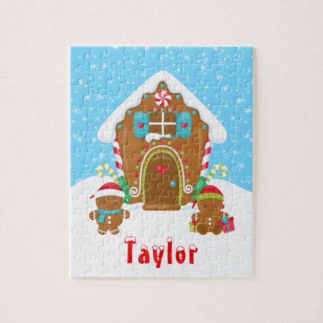 Christmas Gingerbread House Red and Blue Jigsaw Puzzle (Vertical)