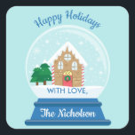 CHRISTMAS GINGERBREAD HOUSE SNOW GLOBE SQUARE STICKER<br><div class="desc">Cute gingerbread house in a snow globe collection</div>