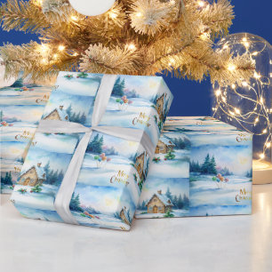 Christmas Gingerbread house snowy landscape Wrapping Paper