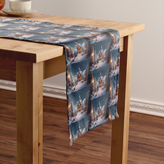 Christmas Gingerbread House Starry Night Short Table Runner (In Situ)