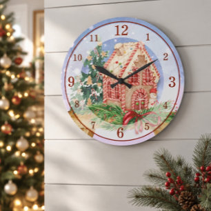 Christmas Gingerbread House Watercolor Acrylic Large Clock
