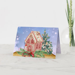 Christmas Gingerbread House Watercolor Greeting Card