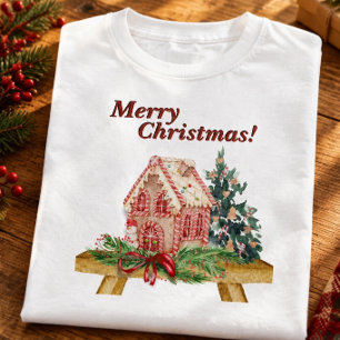 Christmas Gingerbread House Watercolor T-Shirt 