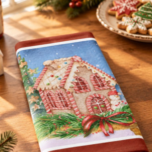 Christmas Gingerbread House Watercolor Tea Towel