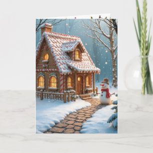 Christmas Gingerbread House With a Snowman Card