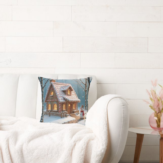 Christmas Gingerbread House With a Snowman  Cushion (Couch)