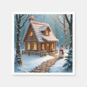 Christmas Gingerbread House With a Snowman  Napkin