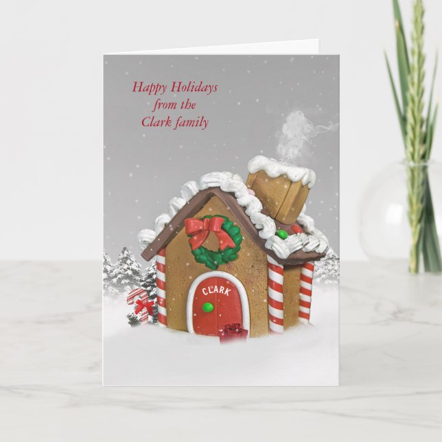 Christmas Gingerbread House with Name Holiday Card (Front)