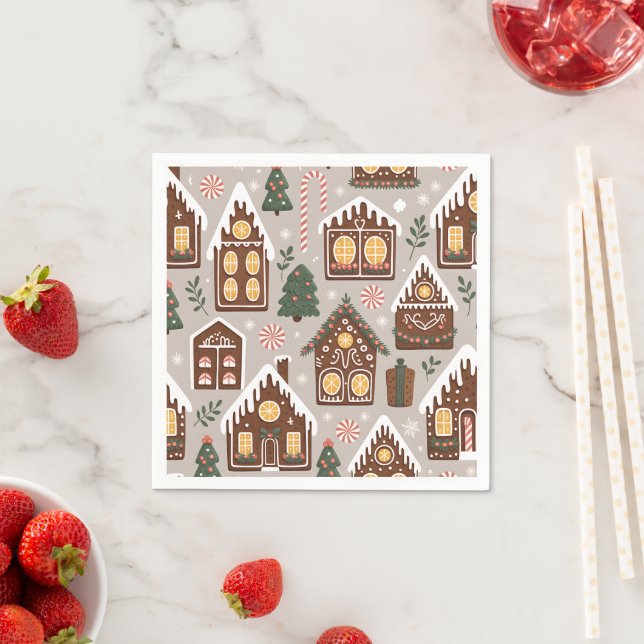 Christmas Gingerbread Houses Holiday Pattern Napkin (Insitu)
