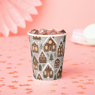 Christmas Gingerbread Houses Holiday Pattern Paper Cups